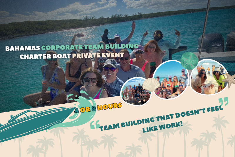Corporate team building group on a private charter boat in Nassau Bahamas