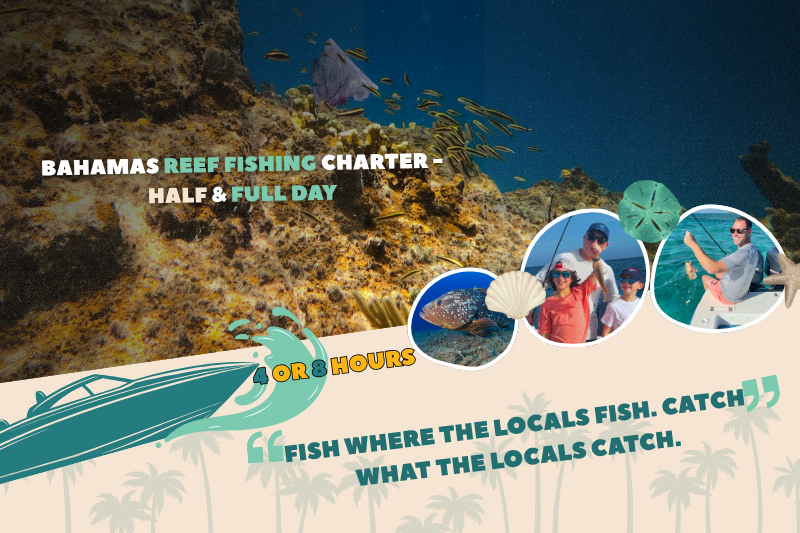 Reef fishing charter in Nassau Bahamas with Captain Major holding fresh catch