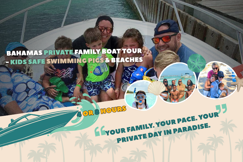 Family with children on a private boat tour in Nassau with kids smiling